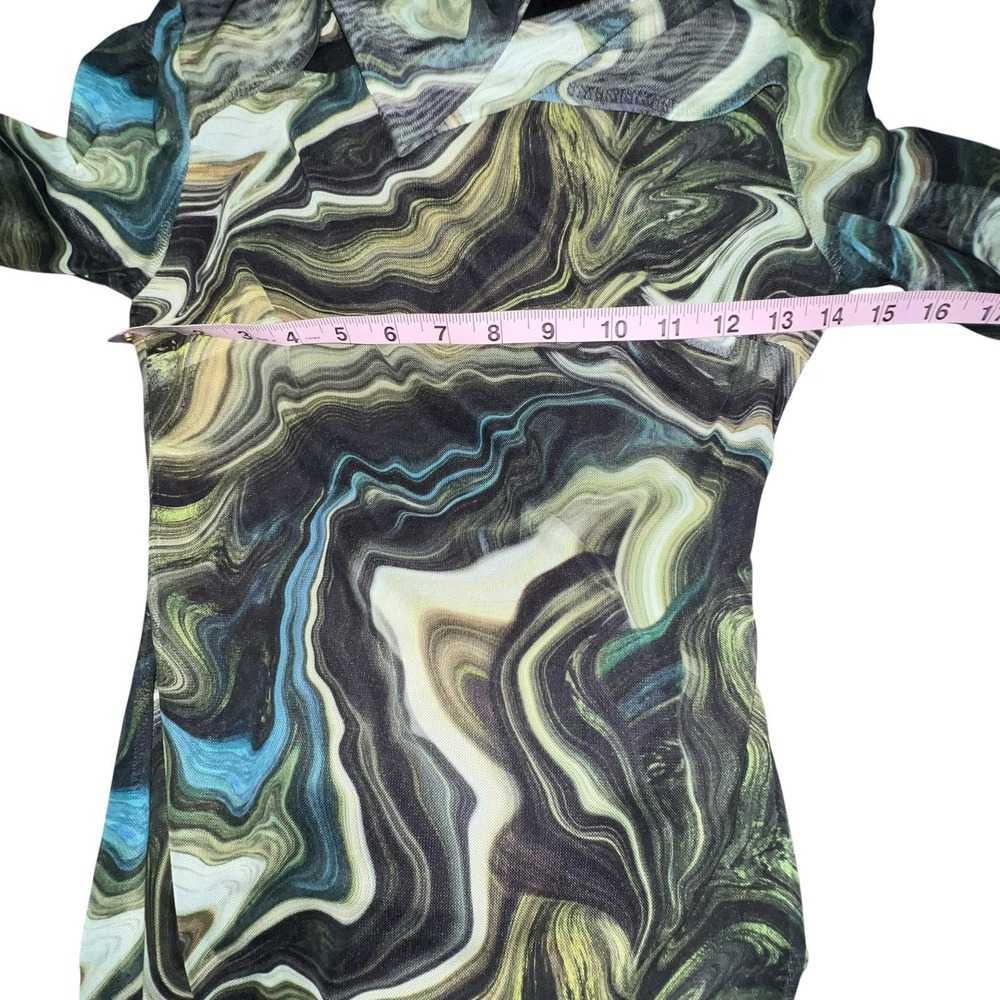 Daska Nasira Maxi‎ Dress Green Abstract Line Long Sleeve Bodycon XS Keyhole Neck - Picture 6 of 13